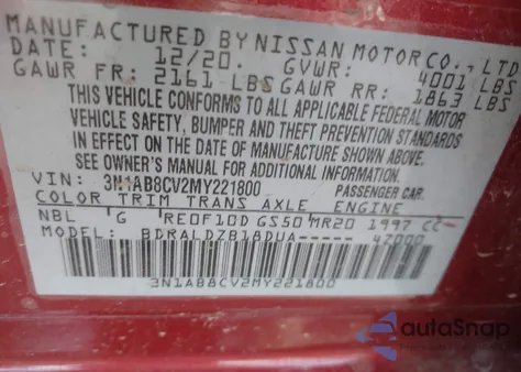 2021 Nissan Sentra Sv Xtronic Cvt from USA, damaged, VIN 3N1AB8CV2MY221800